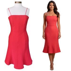 Flores & Flores  Tropical Coral Pink Pleated Fit & Flare Midi Party Dress